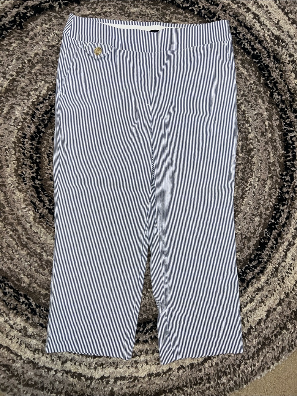 Seersucker- Counterparts Navy & White Pinstriped Kids Capri Pants